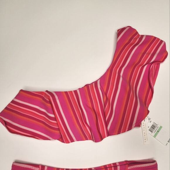 Trina Turk Marai Pink Striped One Shoulder Bikini Set Size 8 NWT - Picture 3 of 7